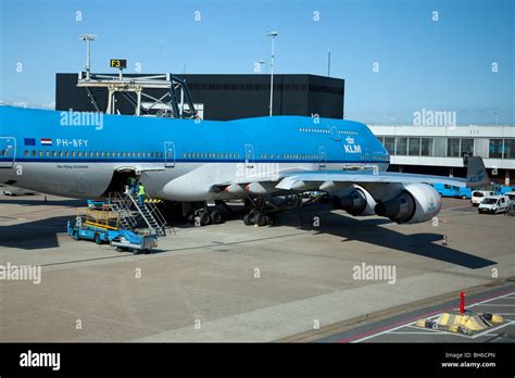 KLM Boeing 747 400 At Gates At Schiphol Airport Amsterdam The Stock