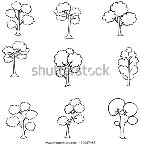 Hand Draw Tree Set Doodle Vector Stock Vector Royalty Free 494087455