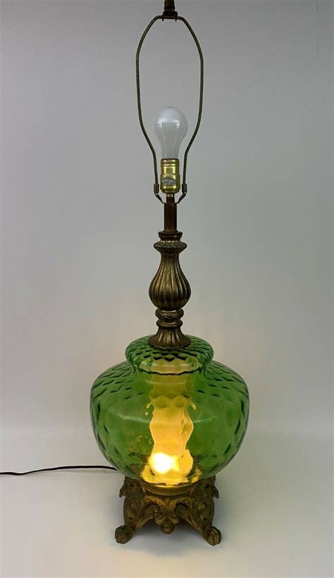 Vintage Green Art Glass Table Lamp Mid Century Modern Retro Etsy Glass Table Lamp Art Glass