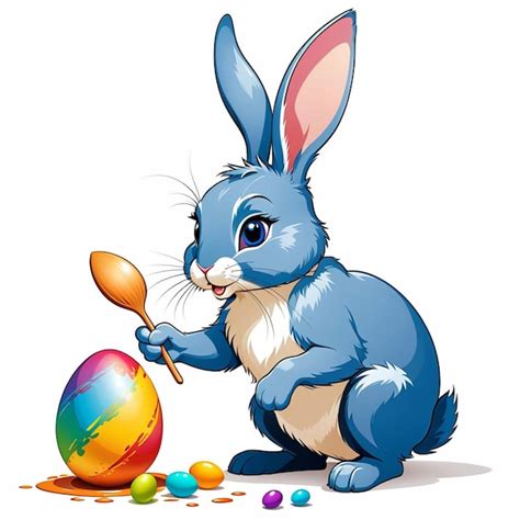 Premium Photo Vector Cartoon Rabbit Painting An Easter Egg