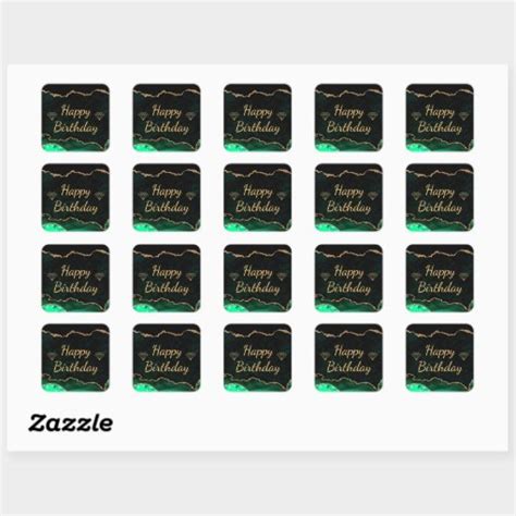 Luxury Green And Gold Glitter Agate Happy Birthday Square Sticker Zazzle