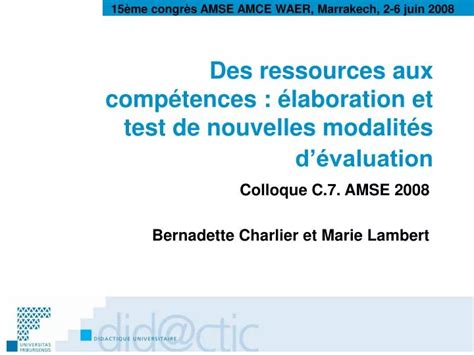 Ppt Des Ressources Aux Comp Tences Laboration Et Test De Nouvelles