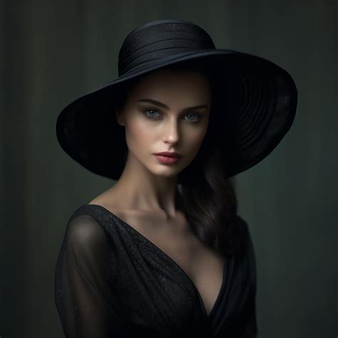 Premium Ai Image A Woman Wearing A Black Hat With A Black Hat On It