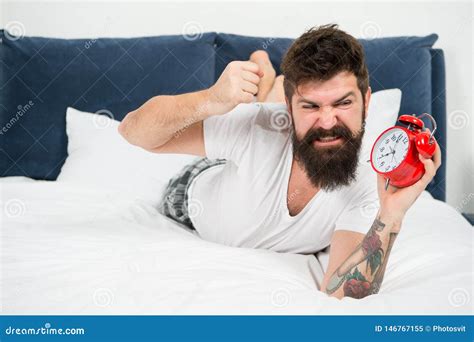 Feeling Stressed Too Much Noise Angry Bearded Man Crush Alarm Clock