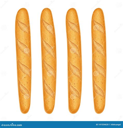 French Baguette Bread Fresh Baking Set Of Tasty Food Vector