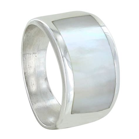 Bague Argent Anneau Large Et Rectangle De Nacre Ivoire LES POULETTES MATY