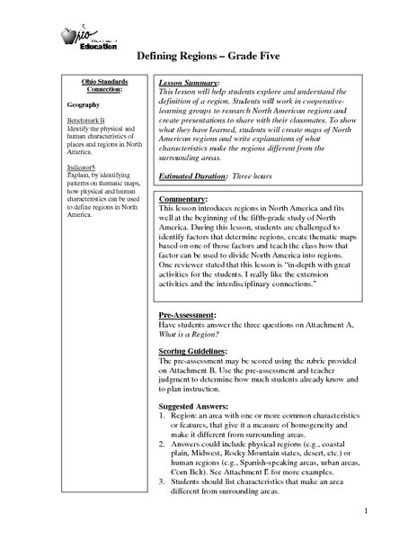 Defining Regions Lesson Plan For 5th Grade Lesson Planet