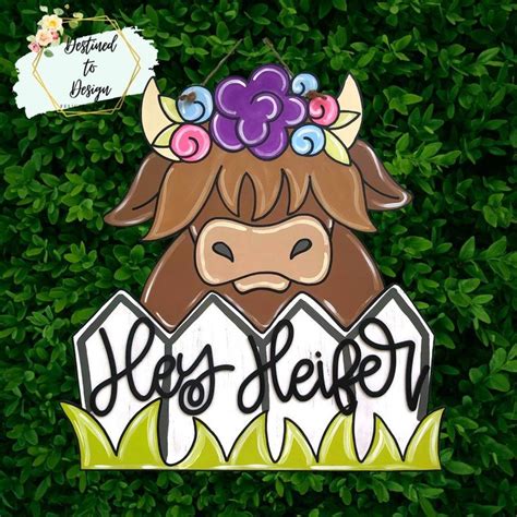 Cow Door Hanger Hey Heifer Sign Highland Cow Etsy Hand Painted