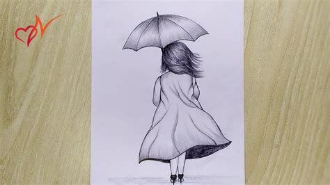 How To Draw A Girl Walking With Umbrella Easy Pencil Sketch Drawing For Beginners Youtube