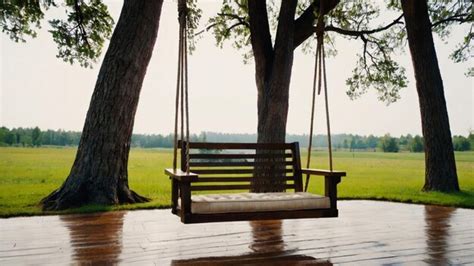 A Beautiful Stylish Swing Hanging On The Tree With Nature Background