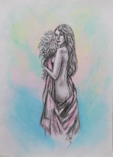 Original Pastel Painting Woman Portrait Nude Painting Female Figure