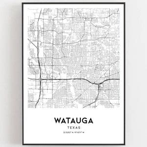 Watauga Map Print Watauga Map Poster Wall Art Tx City Map | Etsy