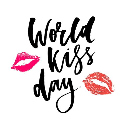 Premium Vector World Kiss Day Phrase Lettering Calligraphy Lips Pomade