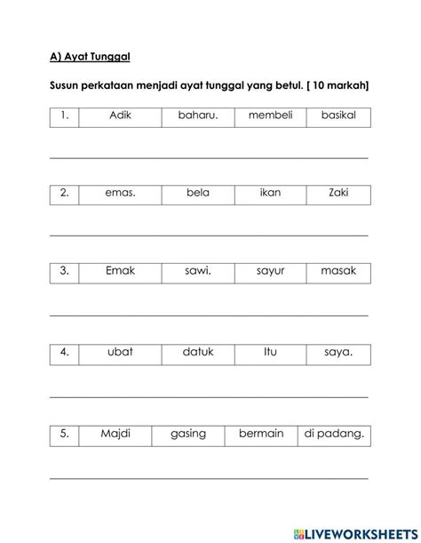 Ayat Tunggal Dan Ayat Majmuk Online Pdf Activity For Grade 2 Live