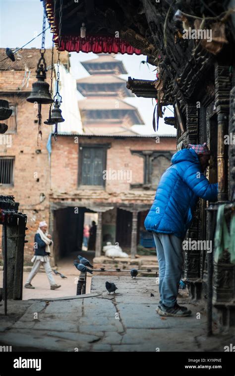 Local People In The Street Of The Bhaktapur Nepal Asia Stock Photo