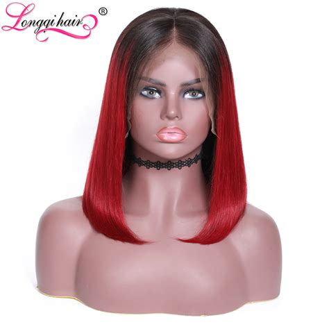 Longqi Hair 13x4 Ombre Bob Wig 1b 99j Colored Human Hair Wigs Brazilian