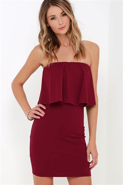 Sexy Wine Red Dress Strapless Dress Bodycon Dress 42 00 Lulus