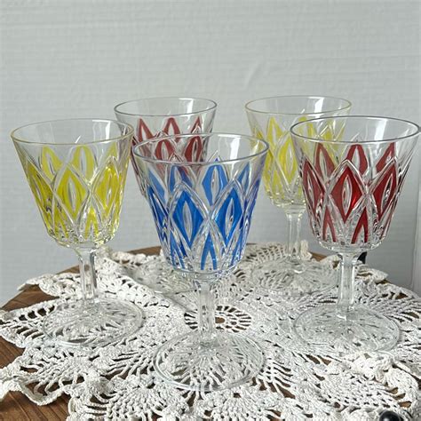 5 VCM Verries Mecaniques Champenoises Crystal Glasses France 1950s