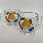 Fire King Gay Fad Fruit Pears Clear Sugar And Creamer Bowl Set Vintage