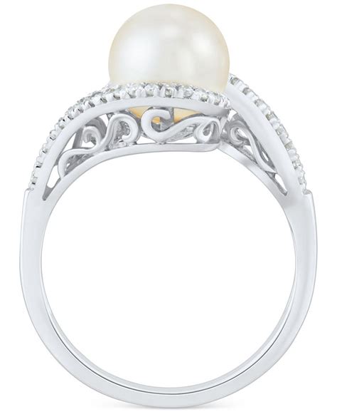 Honora Cultured Freshwater Pearl 8mm And Diamond 15 Ct Tw Swirl Ring In 14k White Gold