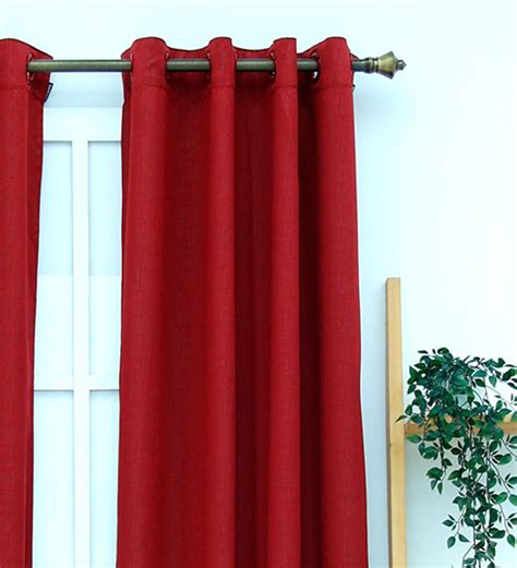 Buy Red Solid Polyester 7 Ft Blackout Eyelet Door Curtain By Ariana