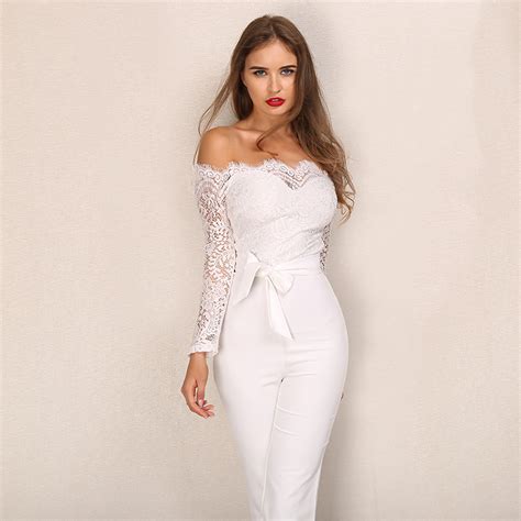 Elegant Off Shoulder Body Con White Lace Jumpsuit White Lace Jumpsuit