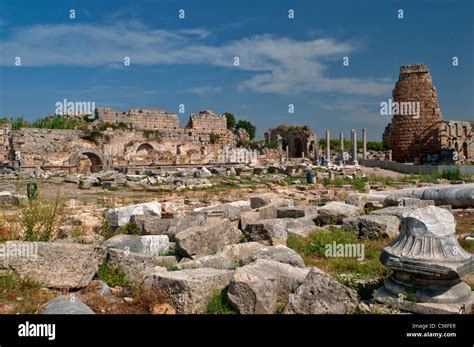 Roman Ruins Perge Mediterranean Coastantalyaturkey Stock Photo Alamy