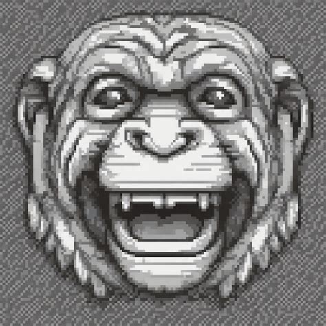 Pixel Art Depicting A Monkeys Face In Black And White Premium Ai