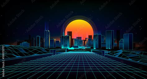 Retro Background Landscape 1980s Style Retro 80s Sci Fi Background