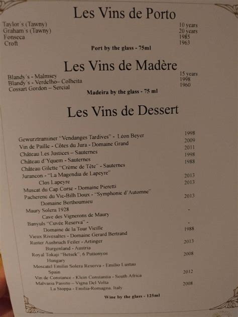 Menu at Le Gavroche restaurant, London