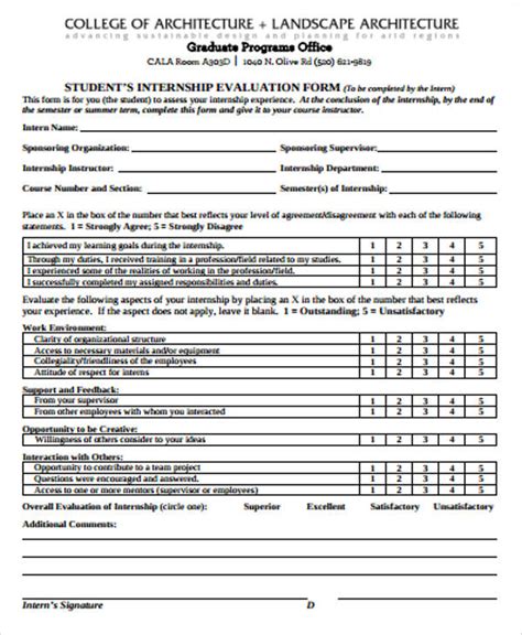 Free Sample Student Evaluation Forms In Ms Word Pdf