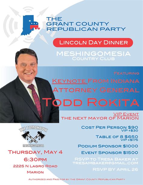 Grant County Gop Lincoln Day Dinner The Tomahawk Marion In May 4