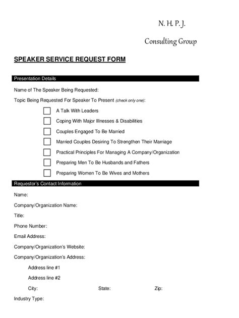 Fillable Online Speaker Service Request Form Fax Email Print PdfFiller