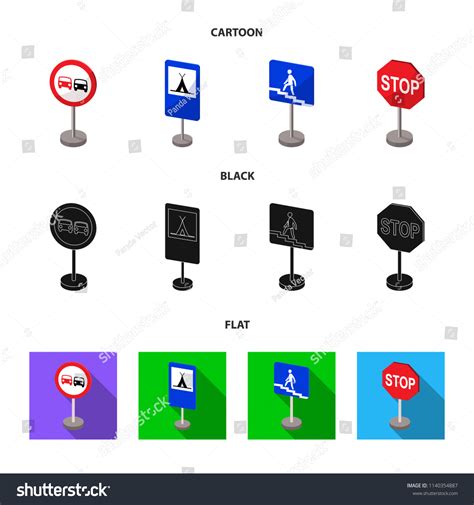 Different Types Road Signs Cartoonblackflat Icons Stock Vektorgrafik