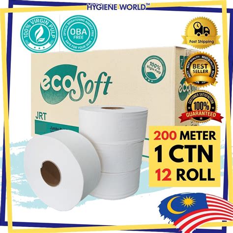 ECOSOFT Jumbo Roll Tissue JRT 2ply Virgin Pulp 200M Hotel Grade