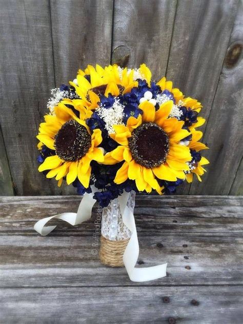 Sunflower Bouquet Navy Sunflower Bouquet Bridal Bouquet Wedding Bouquet Etsy Sunflower