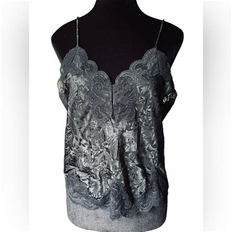 Intimates Sleepwear 9s Black Satin Silky Lace Goth Romantic Lingerie Intimate Cropped Cami