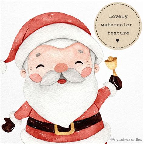 Sweet Christmas Watercolor Clipart Cute Santa Watercolor Etsy