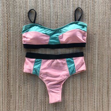 Biqu Ni Top Faixa Hot Pants Rosa Preto E Menta Dondoca Moda Feminina Dondoca Moda Feminina