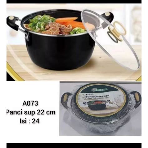 Jual PANCI KUAH SOP ENAMEL TUTUP KACA ANTI LENGKET 22 CM Shopee Indonesia