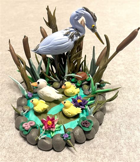 A Day At The Duck Pond Handcrafted Polymer Clay Art Figurine Etsy