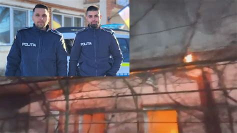 Doi polițiști din Olt au salvat o femeie din incendiul care i a cuprins