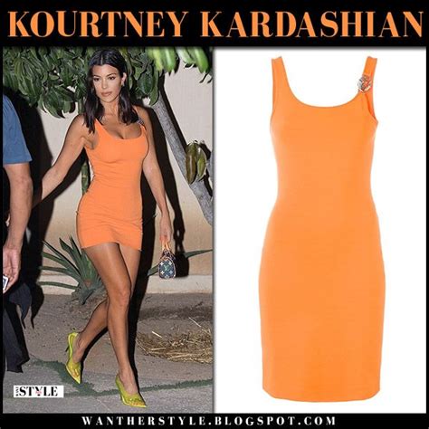 Kourtney Kardashian In Bright Orange Mini Dress In Mexico On August 25 Orange Mini Dress