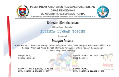 Contoh Piagam Penghargaan Juara Kelas Dengan Desain Kekinian Images