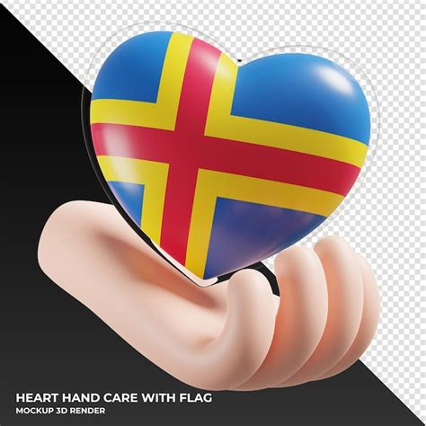 Premium Psd Aland Flag With Heart Hand Care Realistic D Textured