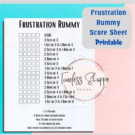 Frustration Rummy Frustration Rummy Score Sheet Frustration Rummy