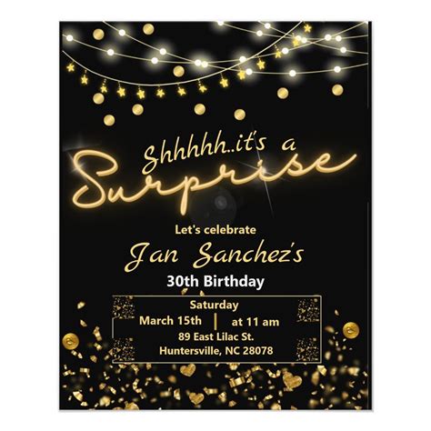 Black And Gold Suprise Budget Invitation W Qrcode Flyer Suprise Party