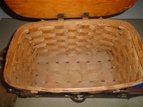 Vintage Picnic Basket Woven Wood Slat With Swing Handles Flip Etsy