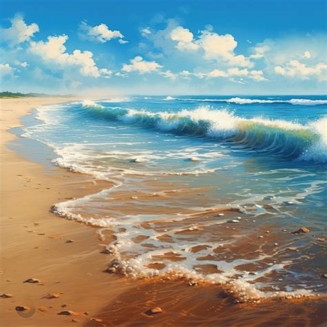 Premium Photo A Painting Of A Beach With Waves Crashing On The Sand