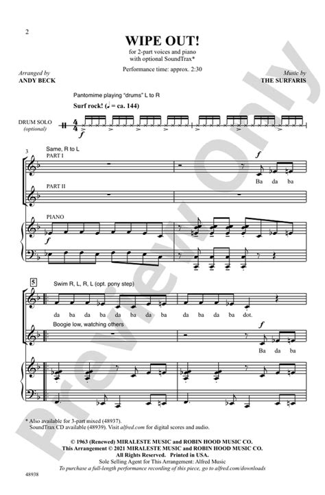 Wipe Out 2 Part Choral Octavo The Surfaris Digital Sheet Music